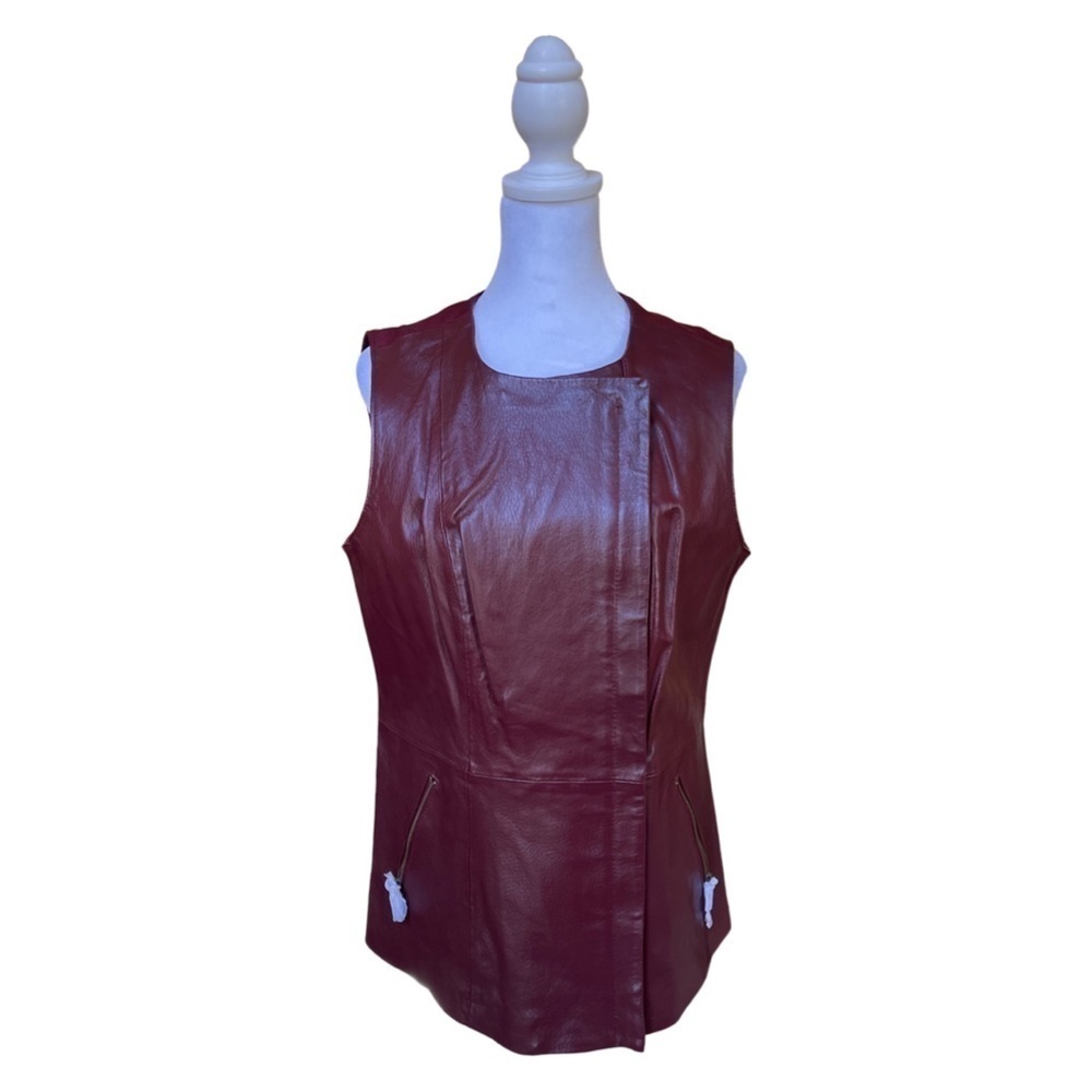 NWT Pamela McCoy Women’s Leather Vest | Size Medium | Color Burgundy